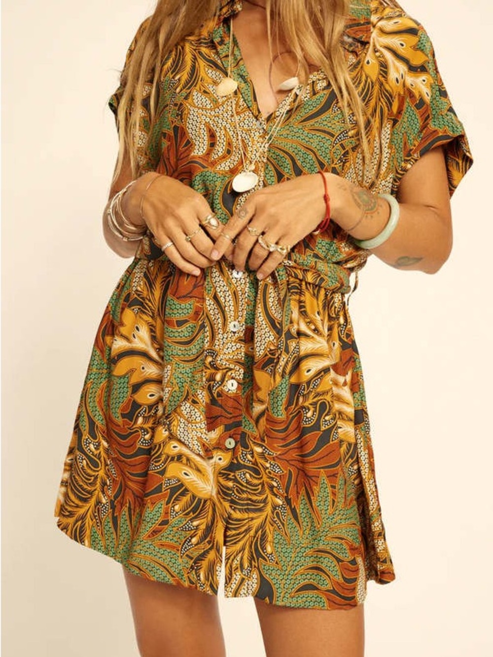 Natalie Martin 100% Silk Harper Short Button Front Belt Jungle Moss Green Dress